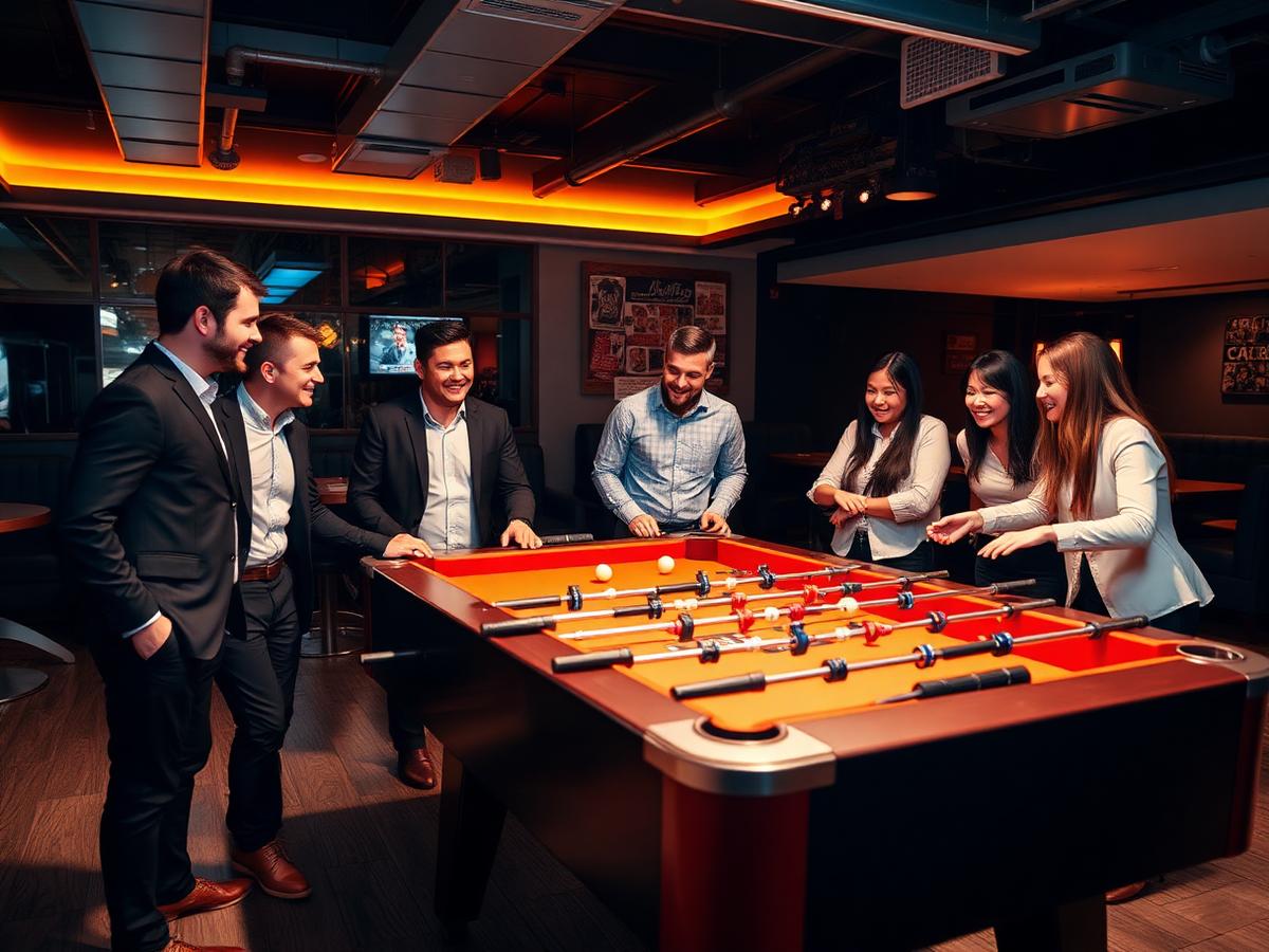 Equipe corporativa jogando pebolim